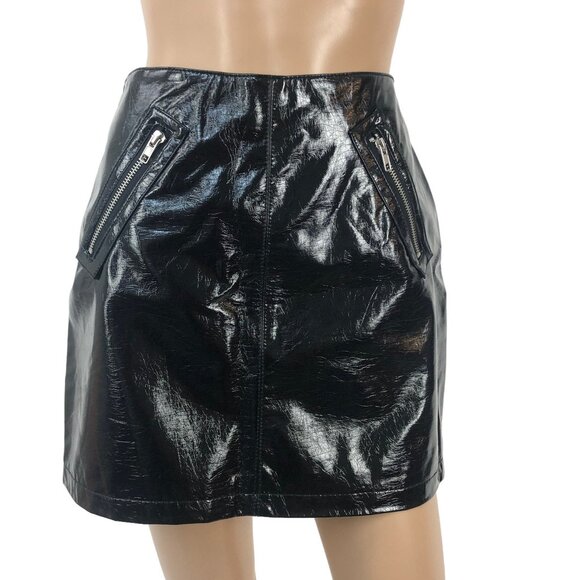 Forever 21 Black Vinyl Patent Leather Mini Skirt Rave Party Club Skirt Size M‎ - Picture 1 of 7